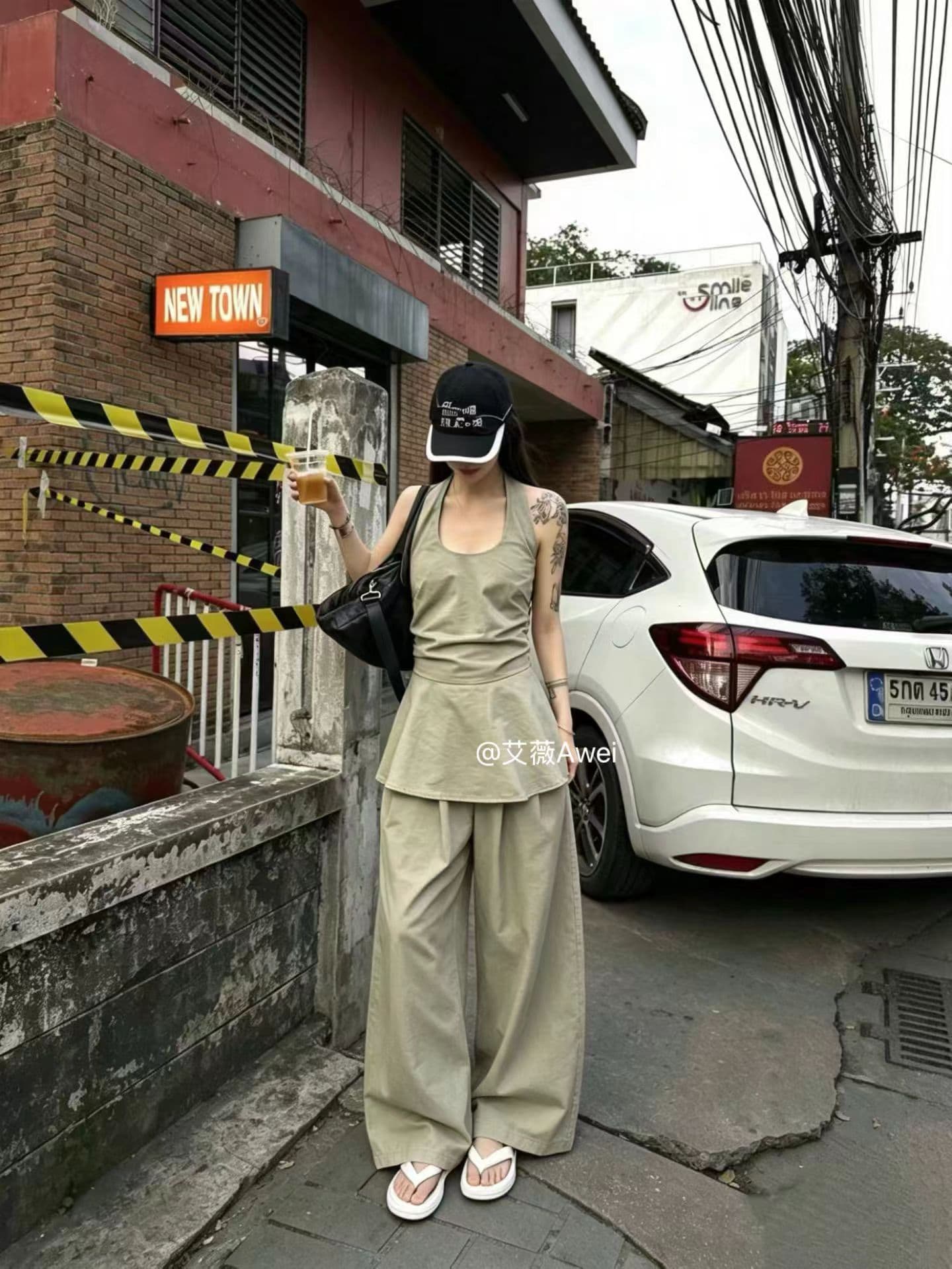 2026 여름 새로운 민소매 허리 수축 행침 목 조끼 와이드 레그 팬츠 세트 여성 루즈핏 캐주얼 투피스 세트 상세 이미지 7