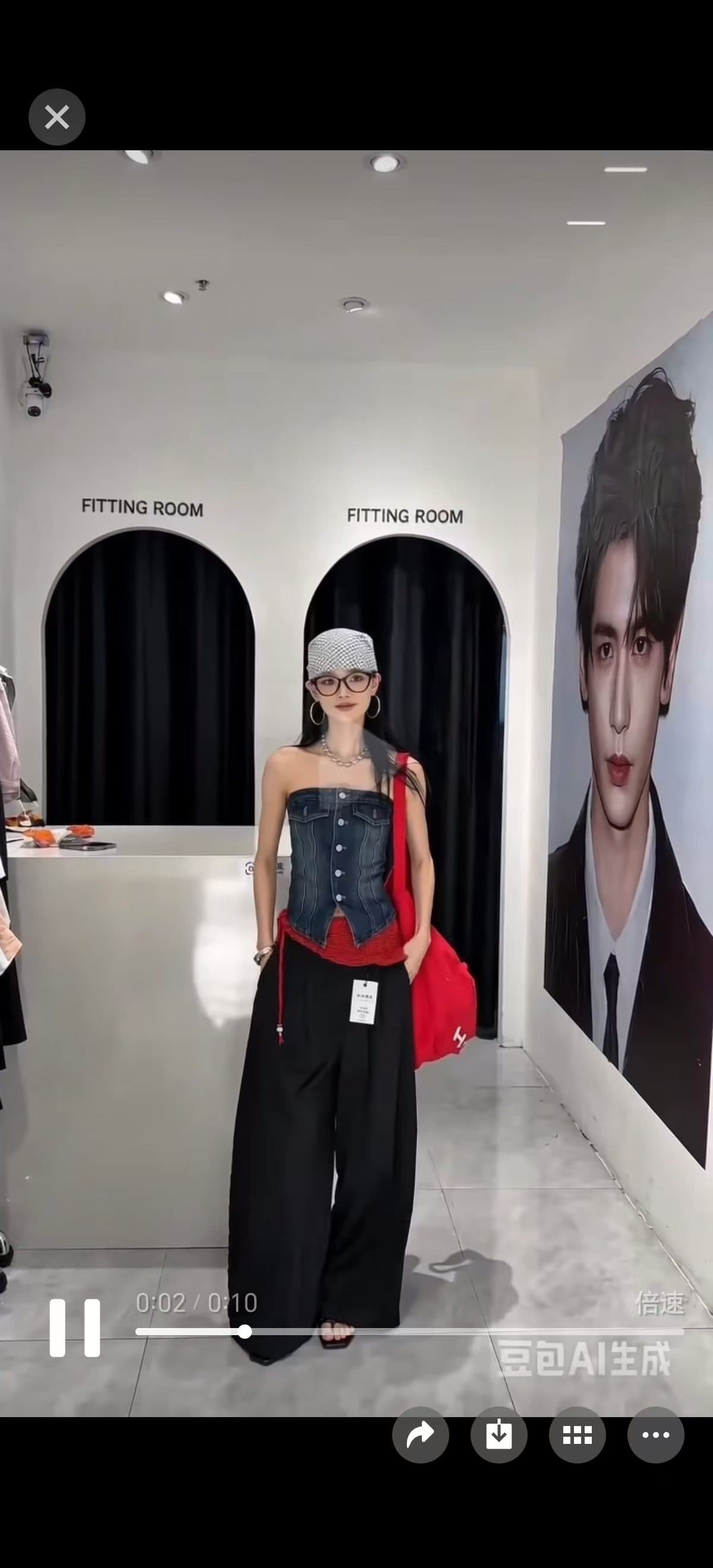 레트로 디자인 센스 아메리칸 핫걸 데님 튜브탑 조끼 여성 슬림해 보이는 포장 가슴 맨위 캐주얼 바지 투피스 세트 상세 이미지 3