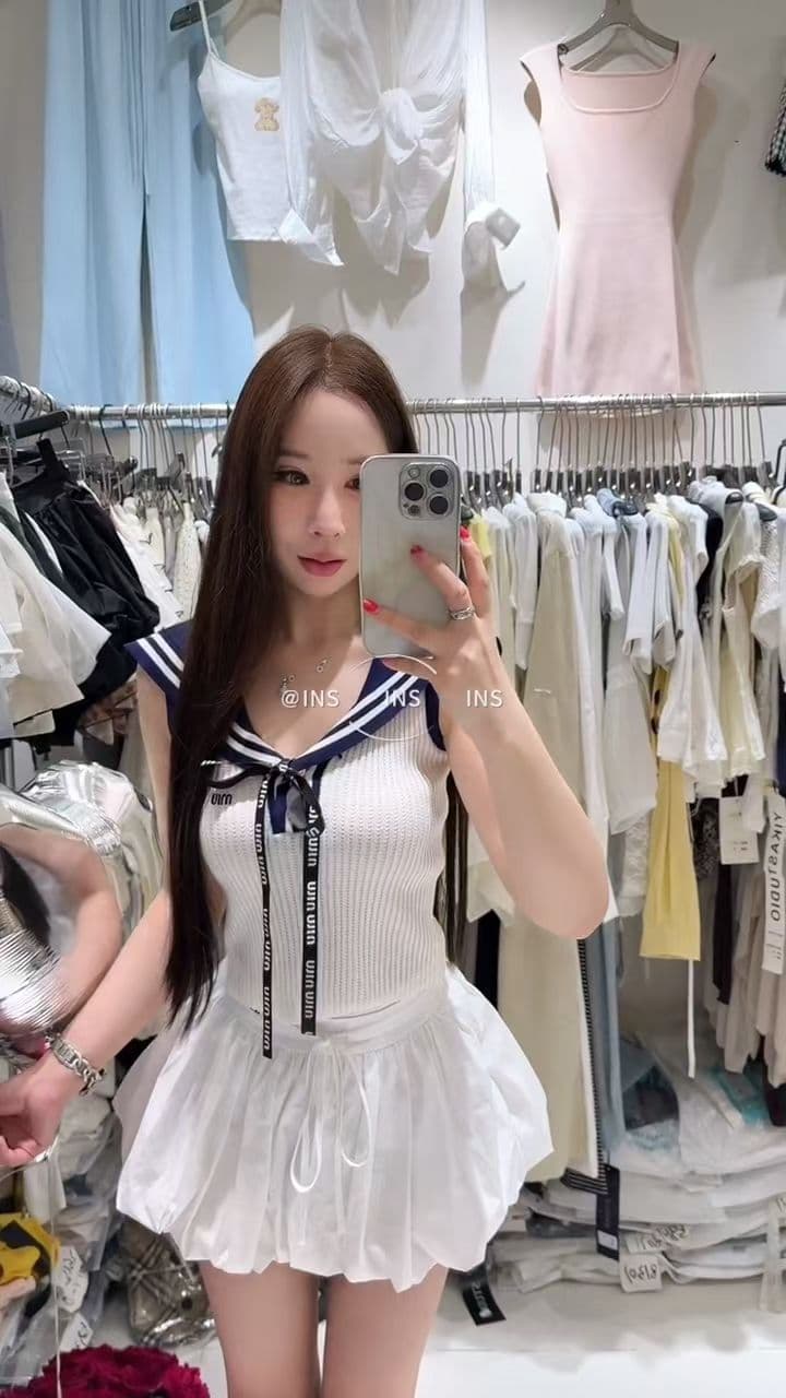 달콤함 학원 스타일 jk 맨위 세트 여성 여름 폭발 작은 키 허리 수축 퍼프 꽃밭 반신 스커트 투피스 세트 이미지 2