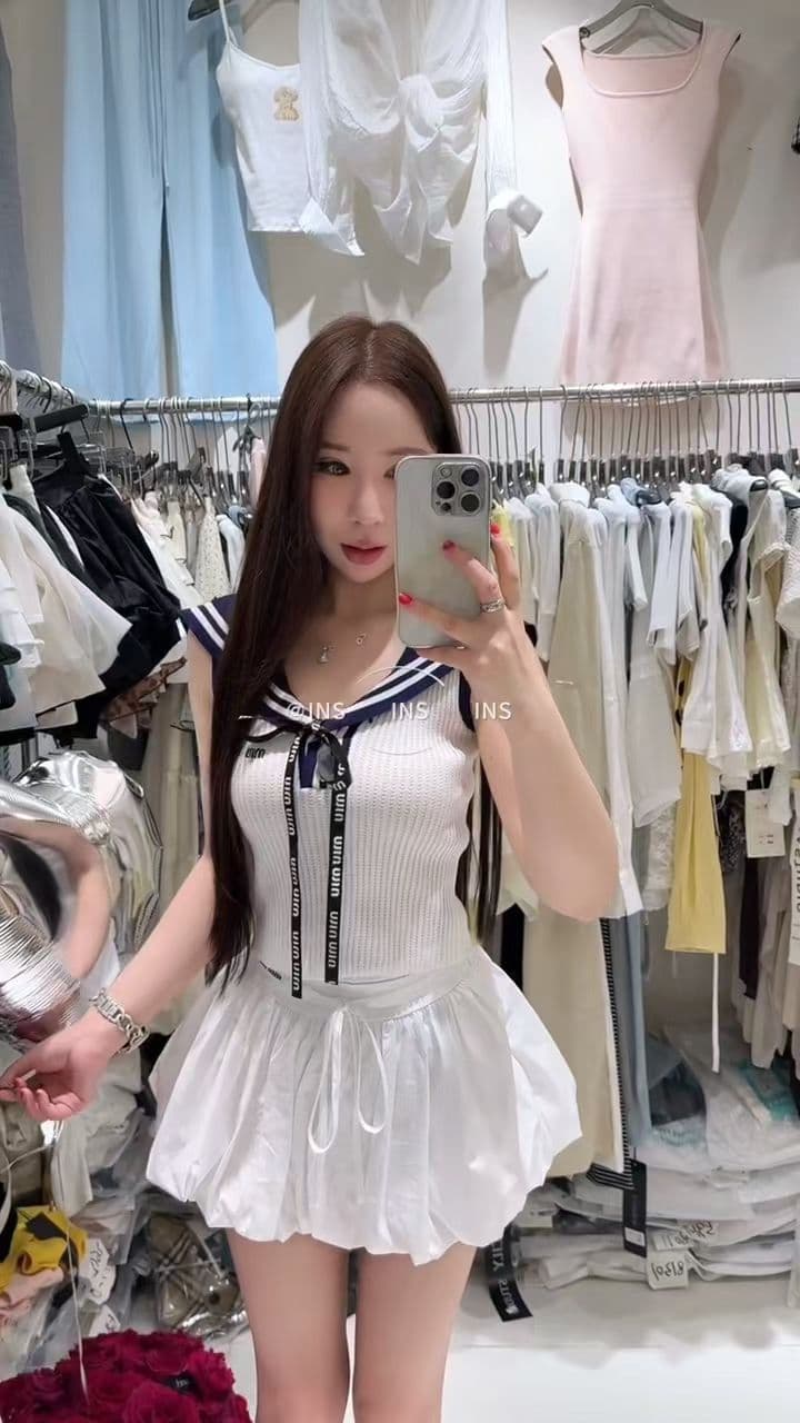달콤함 학원 스타일 jk 맨위 세트 여성 여름 폭발 작은 키 허리 수축 퍼프 꽃밭 반신 스커트 투피스 세트 상세 이미지 1