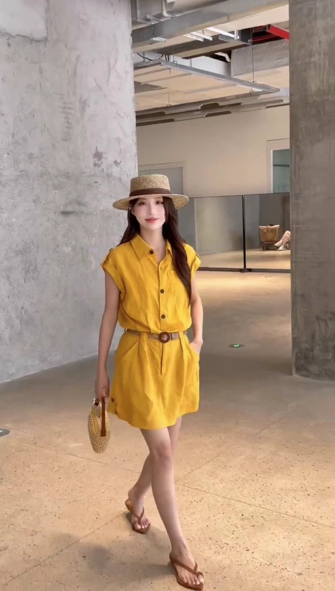 레트로 쇼트 스타일 핫걸 워크웨어 카키 데님 허리 수축 반팔 아메리칸 작은 치마 상세 이미지 11
