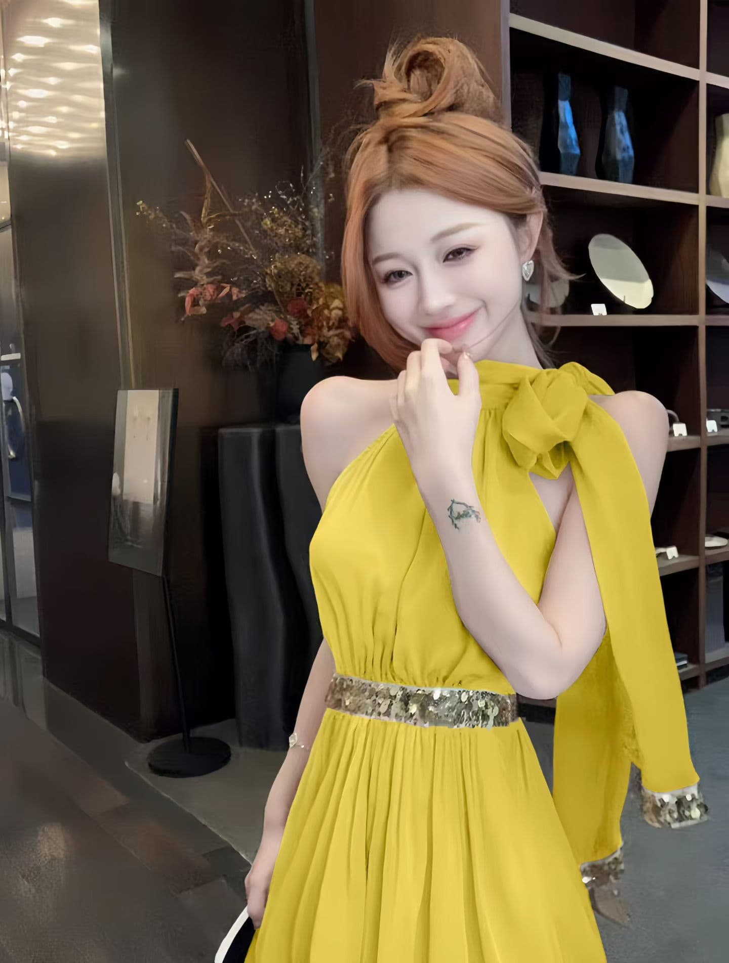 부드러운 행침 목 레이스업 민소매 쉬폰 여성 드레스 여름 스팽글 테두리 장식 허리 수축 슬림해 보이는 품격 요정 미니 스커트 상세 이미지 2