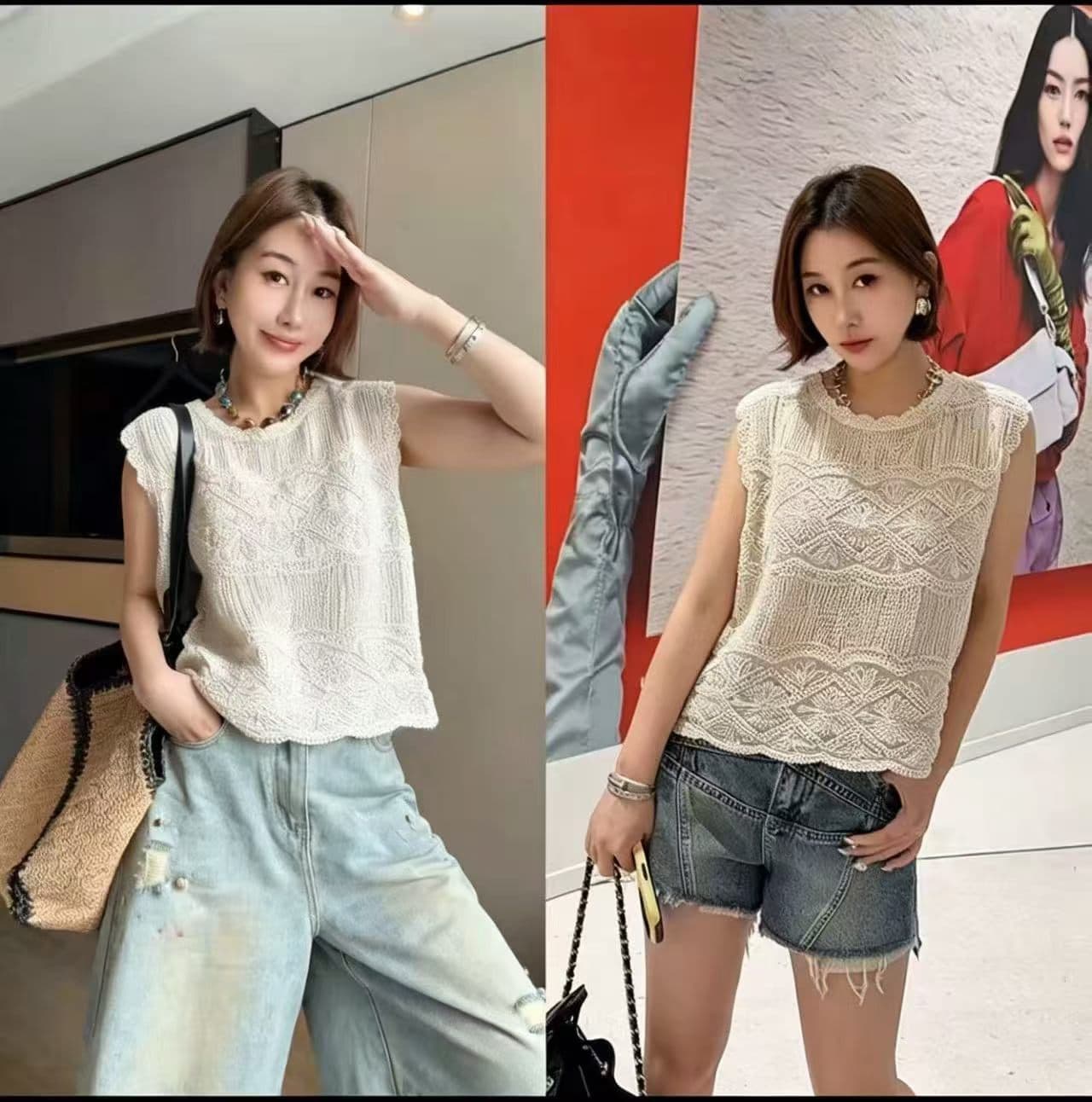 레이스 자수 홀로우 아웃 민소매 조끼 블라우스 여성 외부 가져 가라. 여름 빅 사이즈 지방 mm 슬림해 보이는 디자인 센스 쇼트 스타일 상세 이미지 5