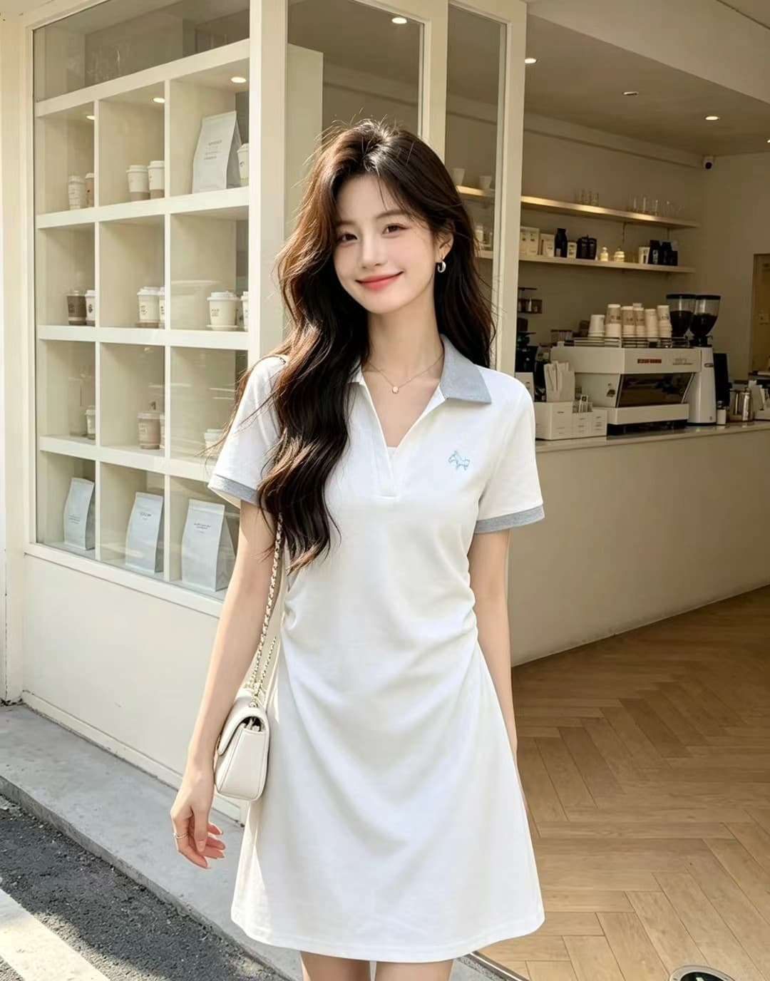 칼라 자수 여성 드레스 여름 품격 허리 수축 슬림해 보이는 반팔 타이트 스커트 이미지 4