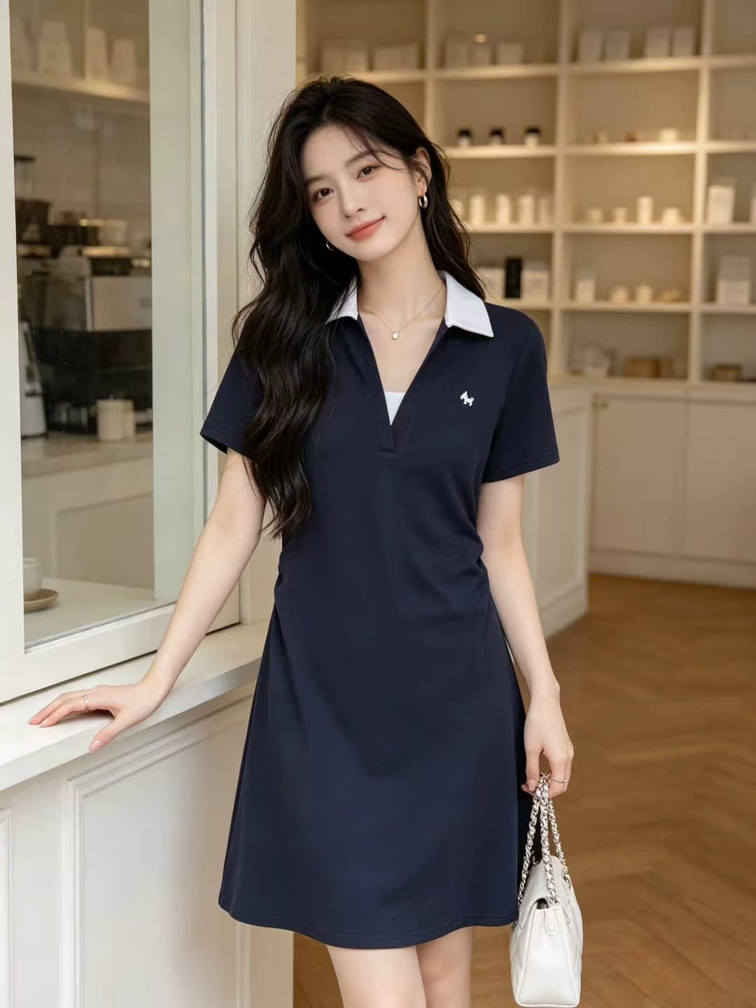 칼라 자수 여성 드레스 여름 품격 허리 수축 슬림해 보이는 반팔 타이트 스커트 상세 이미지 5