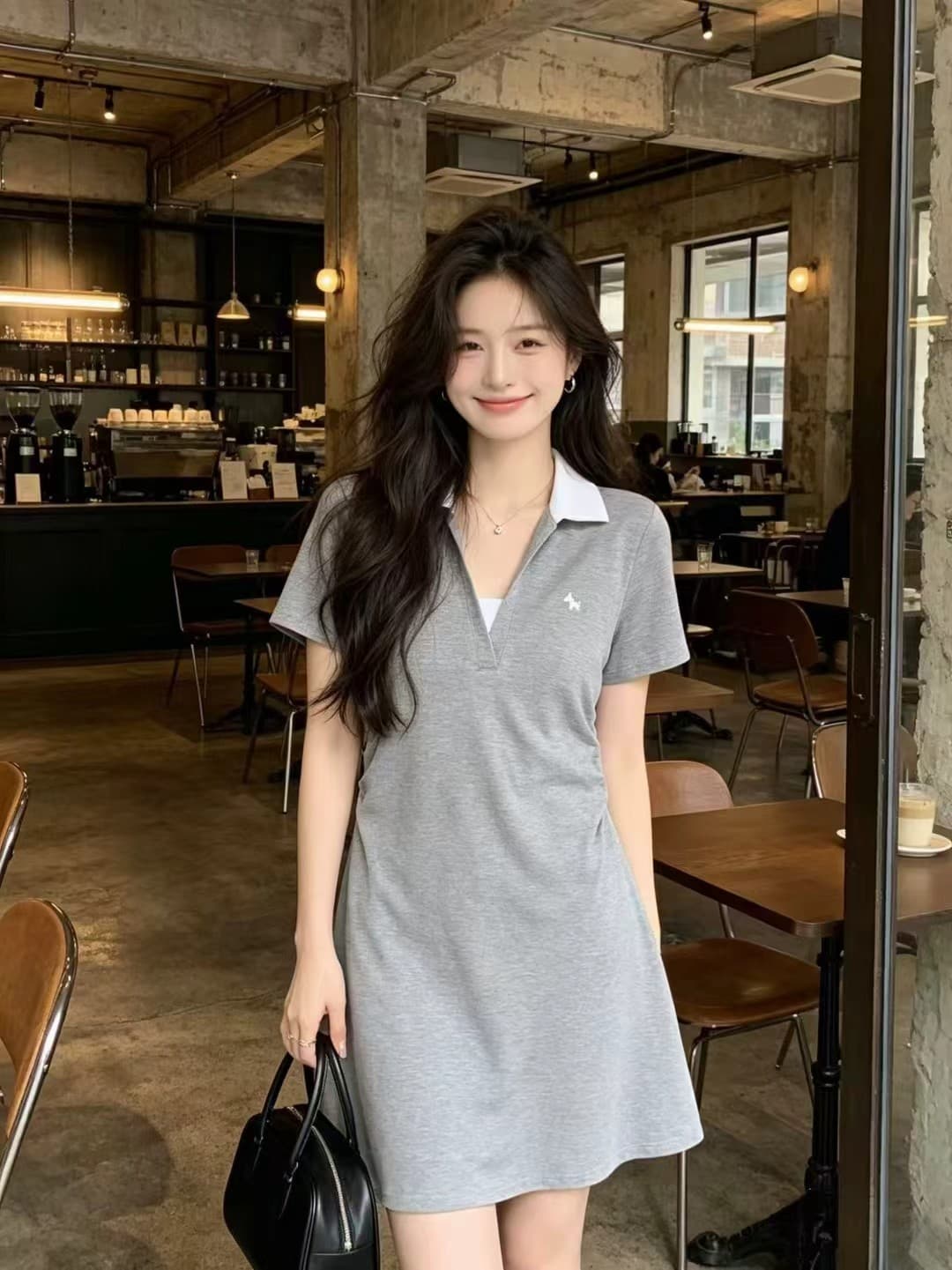 칼라 자수 여성 드레스 여름 품격 허리 수축 슬림해 보이는 반팔 타이트 스커트 상세 이미지 8