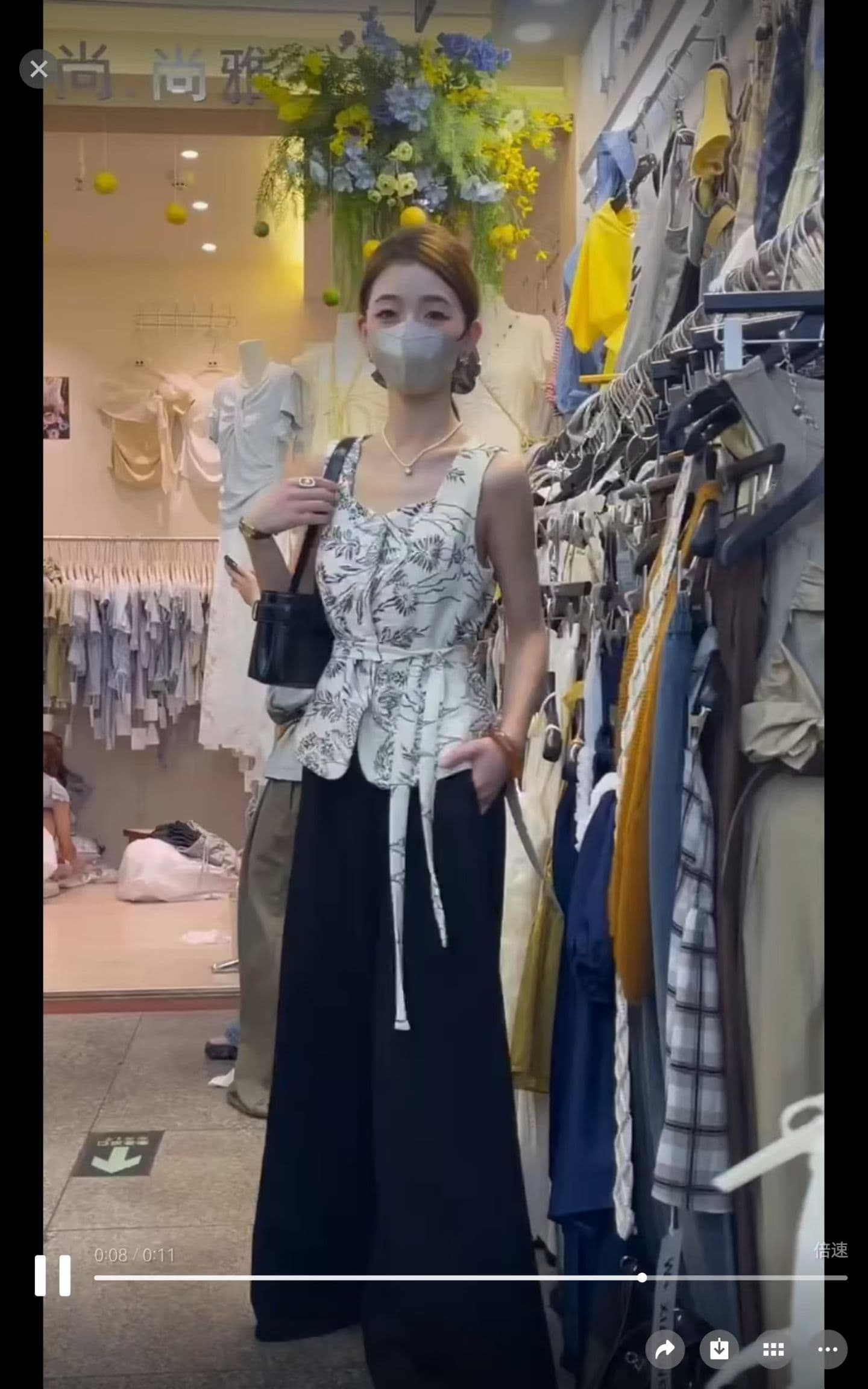 품격 경력 세트 26 여름 신제품 수묵화 프린트 민소매 레이스업 베스트 스트레이트 팬츠 여성 트렌디 상세 이미지 2