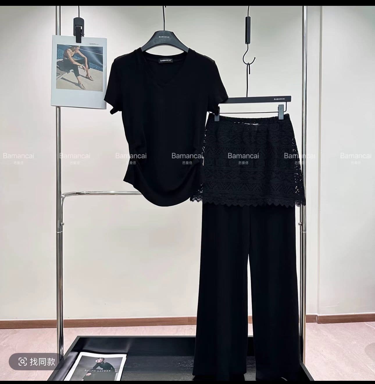 새로운 한국 스타일 패션 3 차원 장미 원단 패치워크 비스듬한 어깨 의류 방귀 커튼 캐주얼 바지 세트 상세 이미지 1