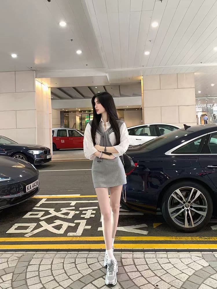 한 부서 학원 스타일 긴팔 셔츠 가져 가라. 숄 세 조각 여성 세트 2026 초기 여름 새로운 고유 한 아름다운 미니 스커트 이미지 4