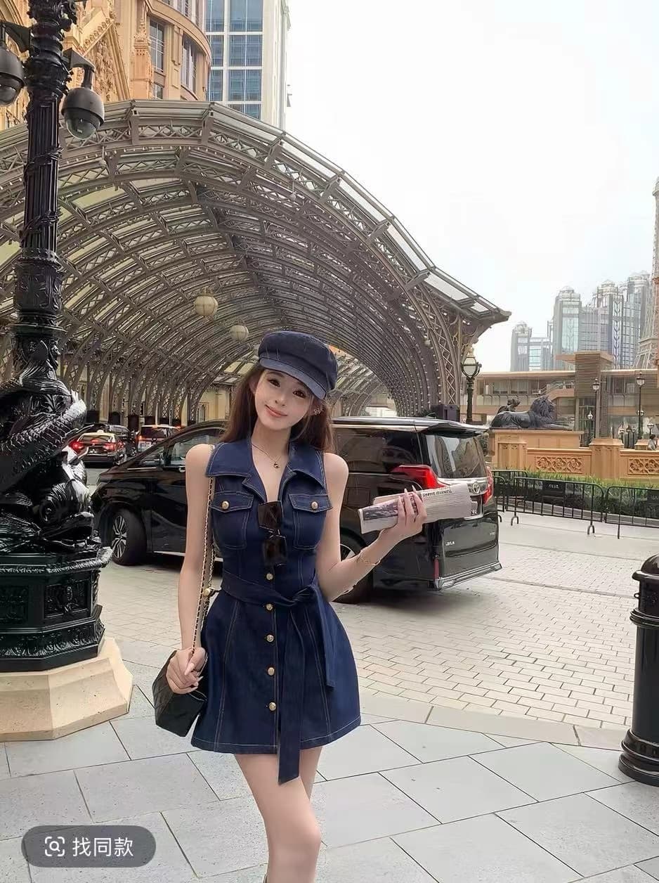 2026 아메리칸 레트로 핫걸 데님 세트 여성 여름 민소매 POLO 칼라 데님 스커트 상세 이미지 3