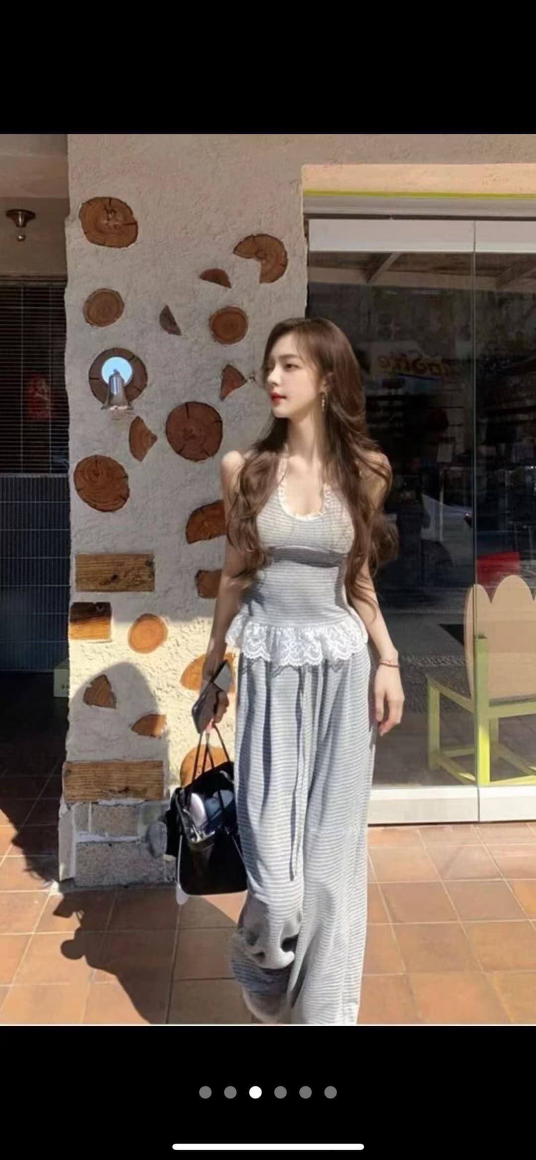 회색 스트라이프 V넥 행침 목 맨위 핫걸 와이드 레그 팬츠 어린이 패션 투피스 세트
