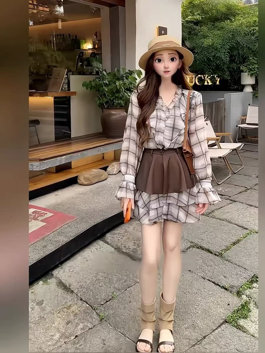 패션 부드러운 레트로 체크무늬 프릴 허리 수축 드레스 2026 가을 새로운 슬림해 보이는 다용도 치마 투피스 세트 상세 이미지 5