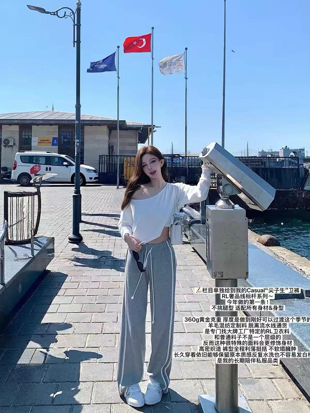 가을 얇은 스타일 외부 가져 가라. 루즈핏 오프숄더 에어컨 셔츠 핫걸 쇼트 스타일 맨위 c 캐주얼 바지 투피스 세트 상세 이미지 2