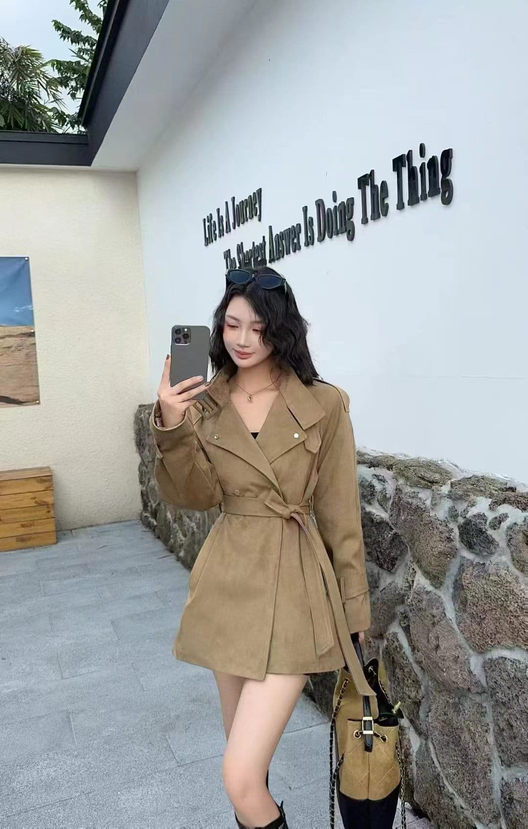 한국 스타일 가을 겨울 미니멀리즘 고급 센스 영국식 바람 스탠드 칼라 루즈핏 레이스업 다용도 쇼트 스타일 재킷 재킷 이미지 4