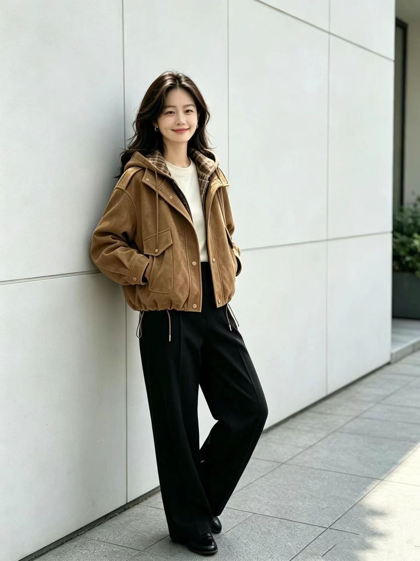 가을 새로운 브라운 아름다움 라드. 사슴 캐시미어 재킷 여성 짧은 아메리칸 작은 키 레트로 오토바이 재킷 맨위 상세 이미지 8
