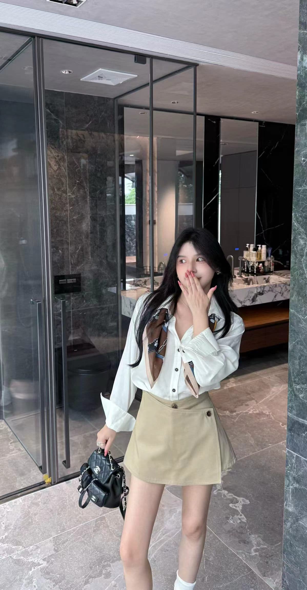 가을 한국 스타일 품격 스카프 코디 셔츠 반신 스커트 세트 조립 스카프 상세 이미지 3