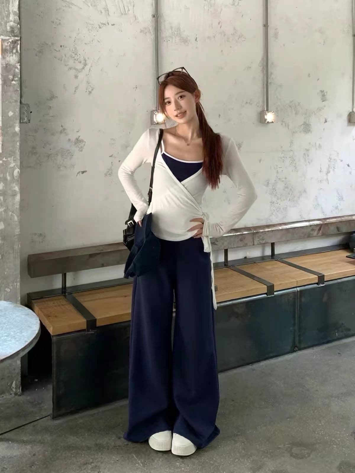 디자인 센스 행침 목 조끼 스트랩 허리 수축 자외선 차단 얇은 블라우스 여성 2026 새로운 캐주얼 바지 세트 상세 이미지 3