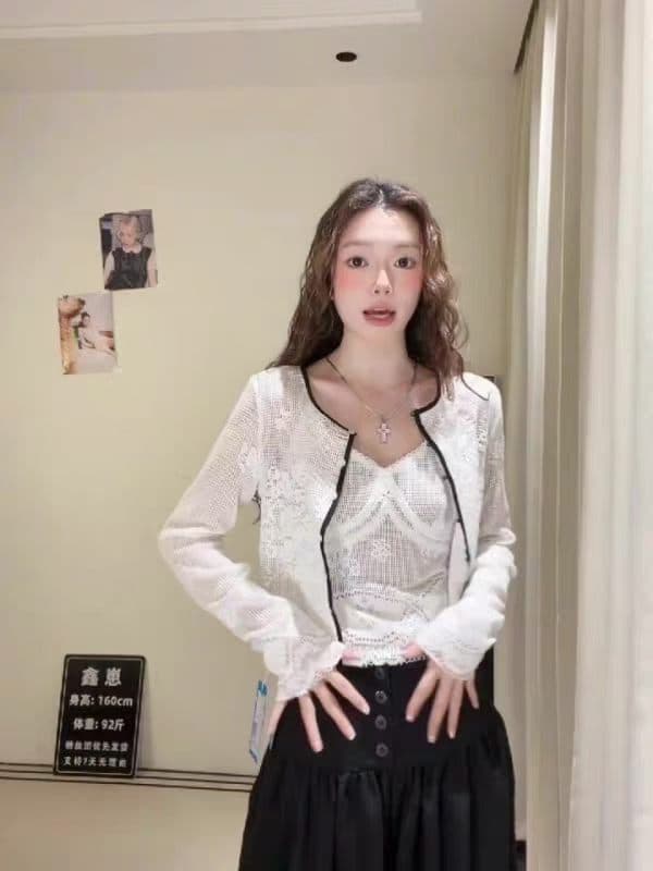 이른 가을 한 부서 흑백 줄무늬 니트 숄 매칭 셔츠 숄 작은 어깨 외부 가져 가라. 캐주얼 바지 3종 세트 상세 이미지 3