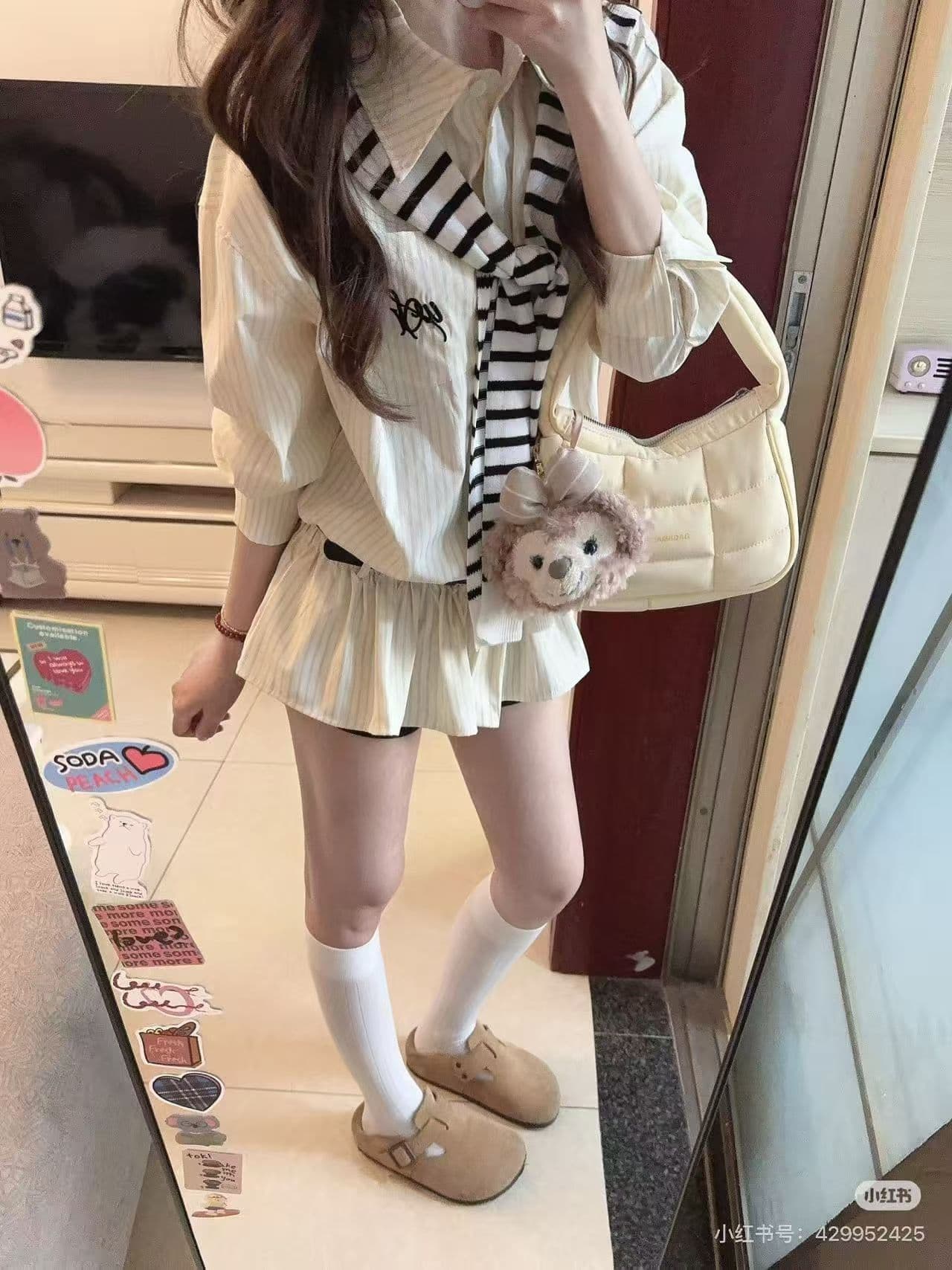 이른 가을 한 부서 흑백 줄무늬 니트 숄 매칭 셔츠 일상 출퇴근 숄 작은 어깨 외부 가져 가라. 투피스 세트 상세 이미지 1
