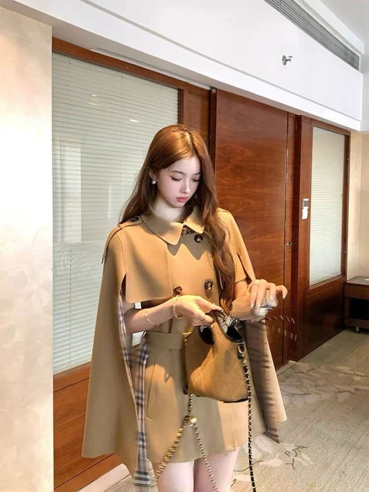 중간 길이 허리 수축 bbr 체크무늬 바람막이 여성 가을 프랑스식 레트로 품격 고급 센스 코트 재킷 이미지 3