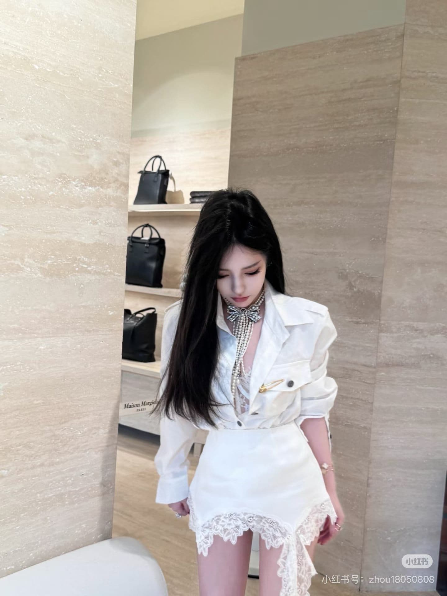 프랑스식 작은 샤넬 스타일 빛 럭셔리 명문 여성 분위기 센스 레이스 미니 스커트 여성 2026 가을 미니멀리즘 반신 스커트 투피스 세트 상세 이미지 2