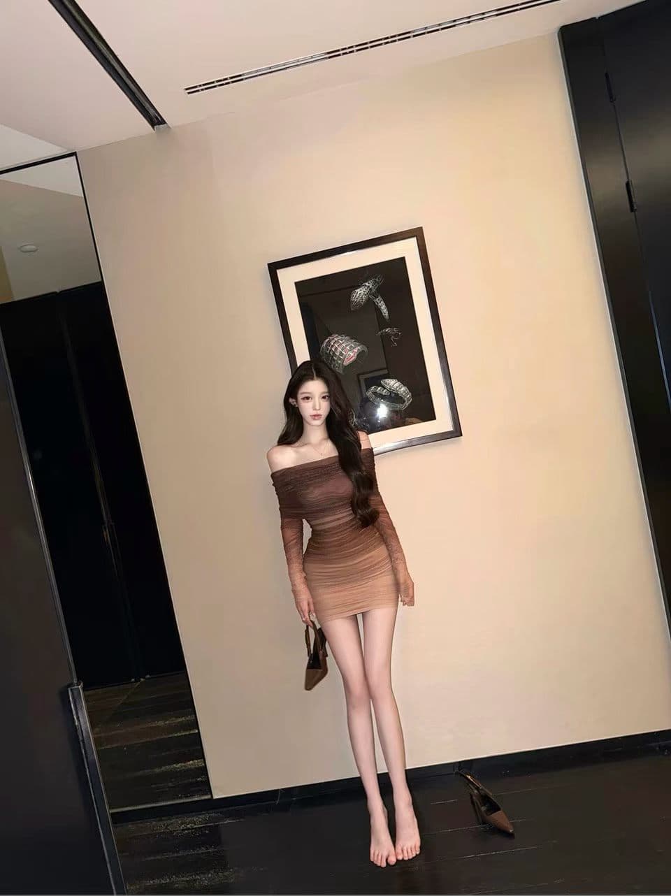 보트넥 한 부서 그라데이션 색상 긴팔 여성 드레스 2026 새로운 품격 로얄 자매 바람 허리 수축 주름 타이트 스커트 상세 이미지 3