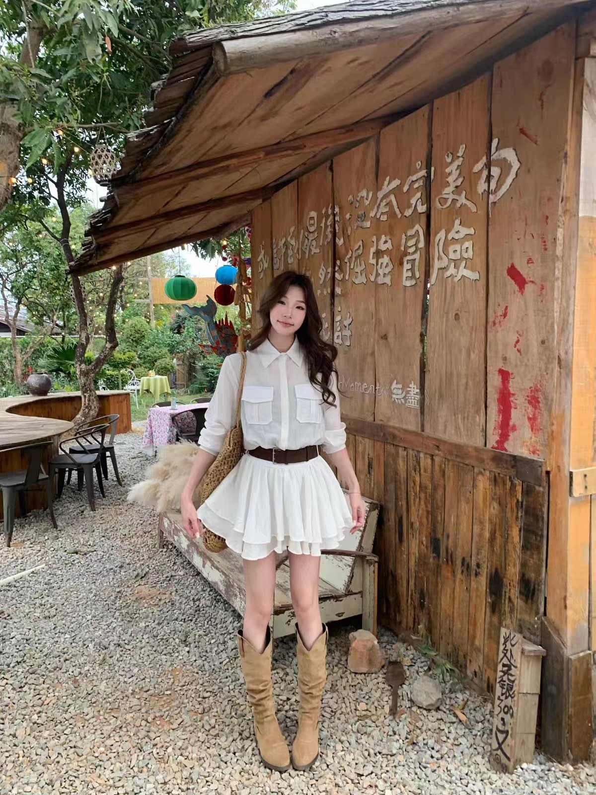 고급 센스 화이트 폴로 칼라 셔츠 여성 드레스 가을 새로운 작은 대중 디자인 센스 착용 가져 가라. 미니 스커트 투피스 세트 상세 이미지 5
