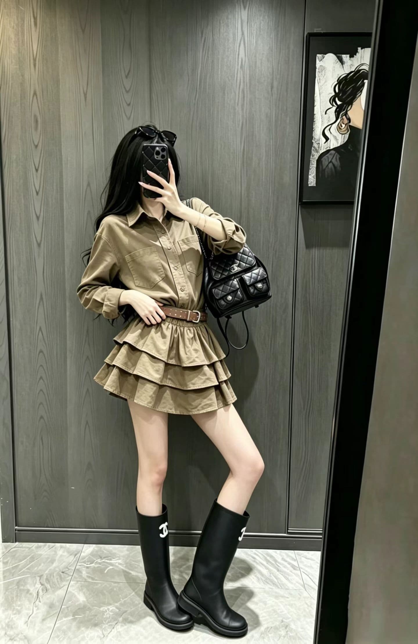 한국 스타일 높음 지혜 레트로 워싱 면 워크웨어 셔츠 여성 드레스 느슨함 센스 허리 수축 슬림해 보이는 케이크 셔츠 치마 상세 이미지 6
