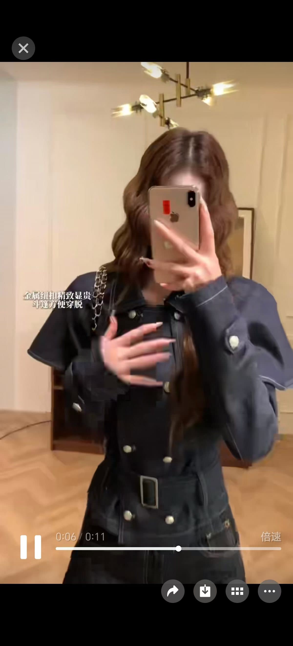 채볼 천 금빛 바람 허리 수축 슬림해 보이는 세트 레트로 명문 여성 빛 요리 한 순수한 욕망 이중 버튼 망토 재킷 투피스 세트 상세 이미지 6