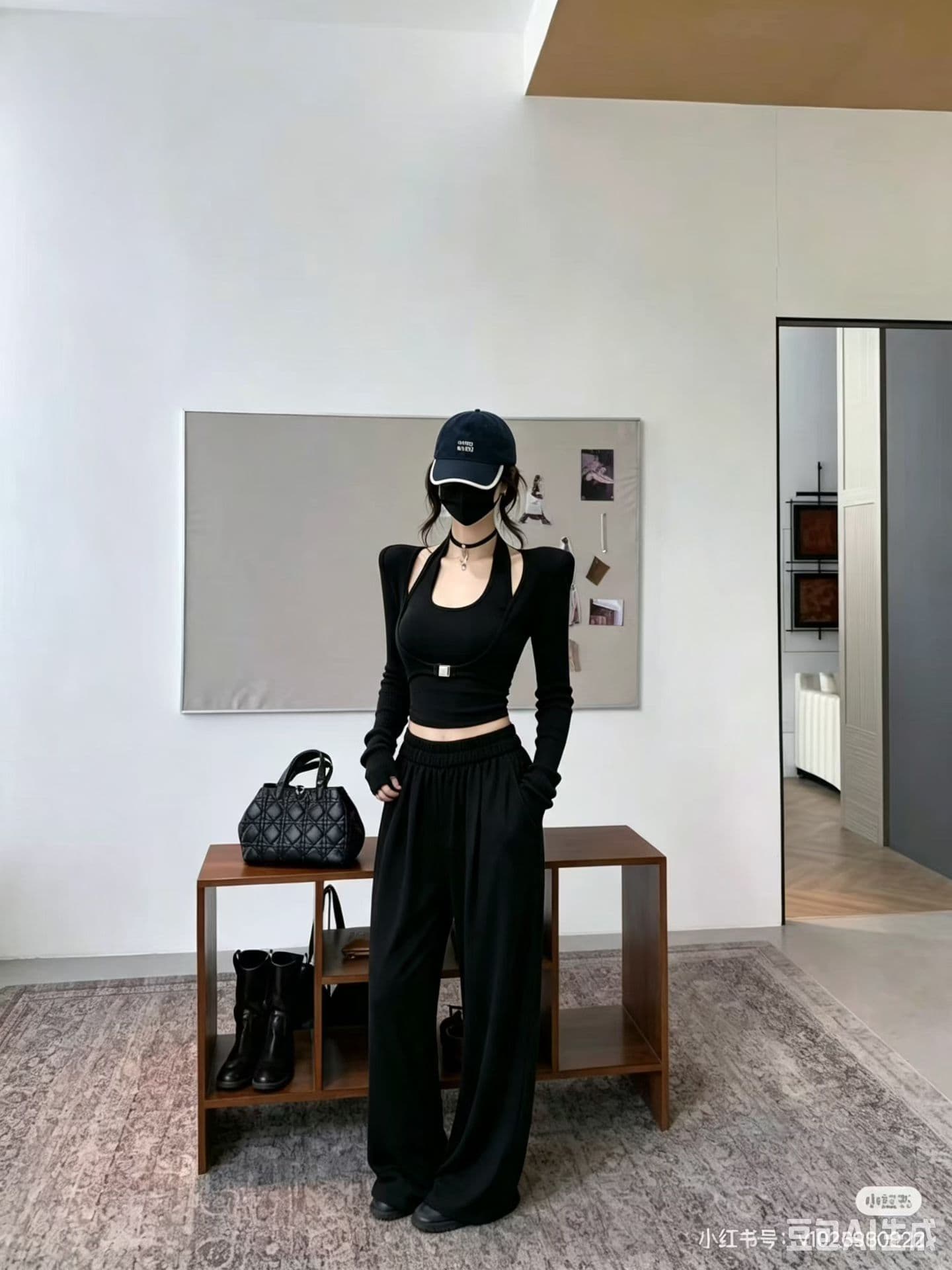 순수한 욕망 바람 페이크 레이어드 행침 목 긴팔 티셔츠 여성 봄 새로운 몸매 가꾸기 기본 셔츠 캐주얼 바지 투피스 세트 이미지 4