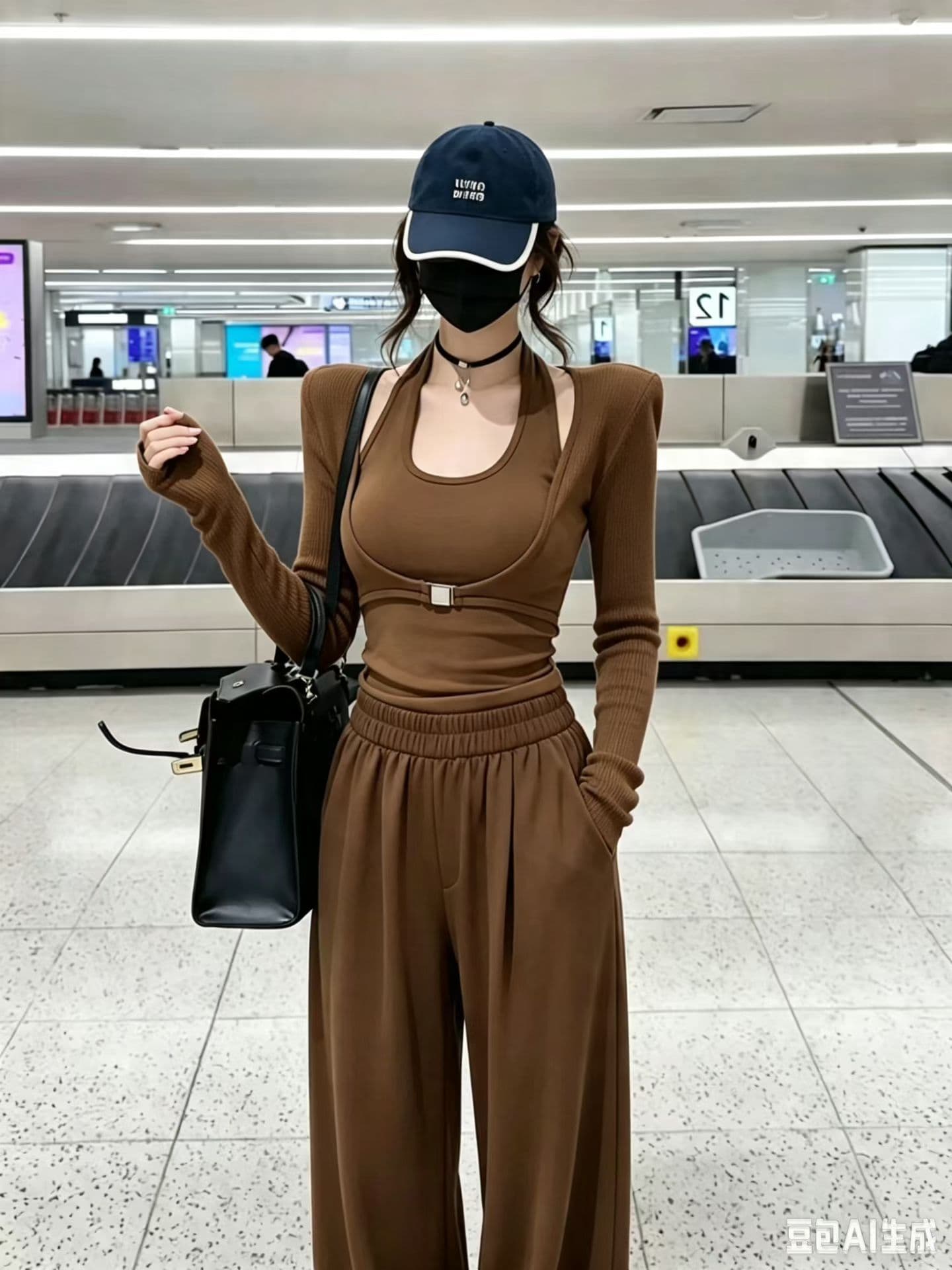 순수한 욕망 바람 페이크 레이어드 행침 목 긴팔 티셔츠 여성 봄 새로운 몸매 가꾸기 기본 셔츠 캐주얼 바지 투피스 세트 상세 이미지 3