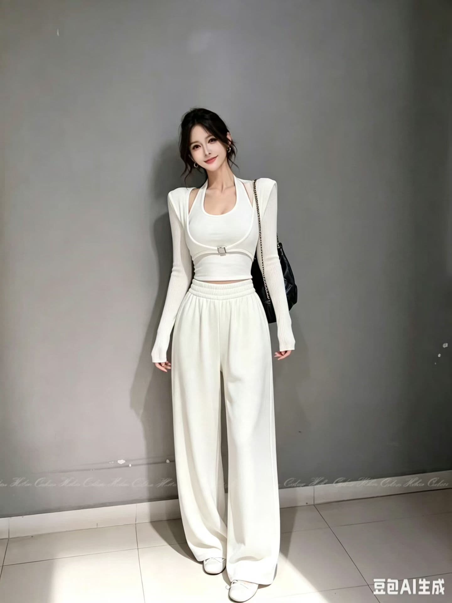 순수한 욕망 바람 페이크 레이어드 행침 목 긴팔 티셔츠 여성 봄 새로운 몸매 가꾸기 기본 셔츠 캐주얼 바지 투피스 세트 상세 이미지 4