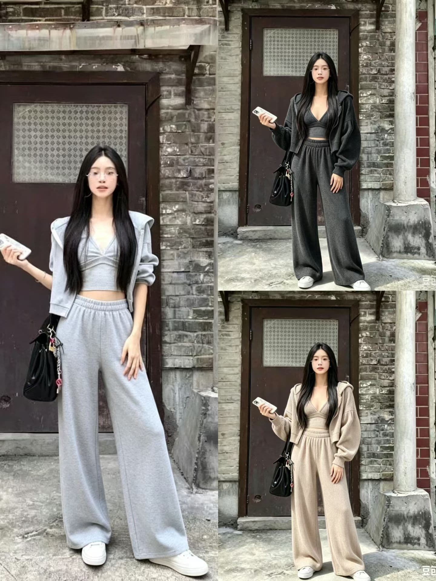 미니멀리즘 운동 몸매 가꾸기 속옷 긴 바지 루즈핏 후드 긴팔 후드티 캐주얼 세트 여성 상세 이미지 2