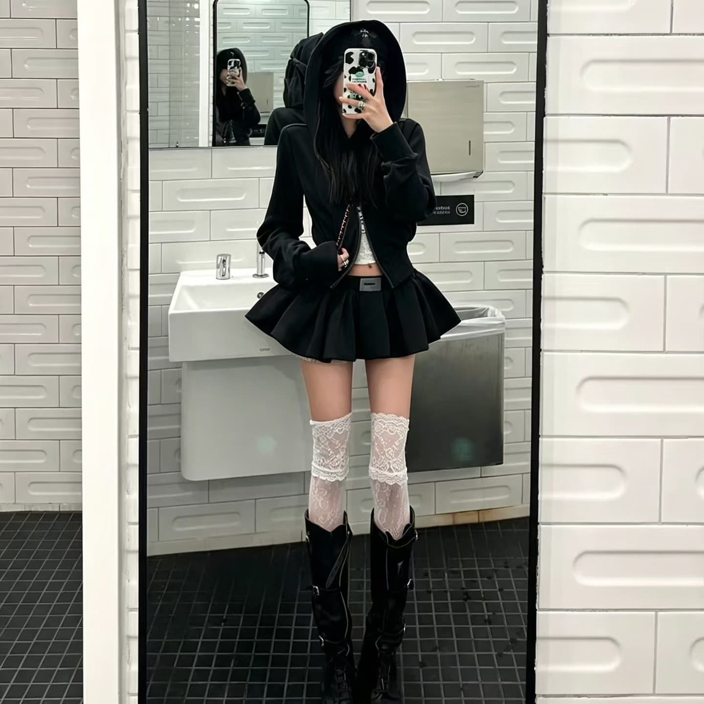 이른 가을 전체 집합 착용 가져 가라. 카키 색 나비 매듭 후드 티 스웨터 여성 작은 키 쇼트 스타일 카디건 코트 세트 이미지 5