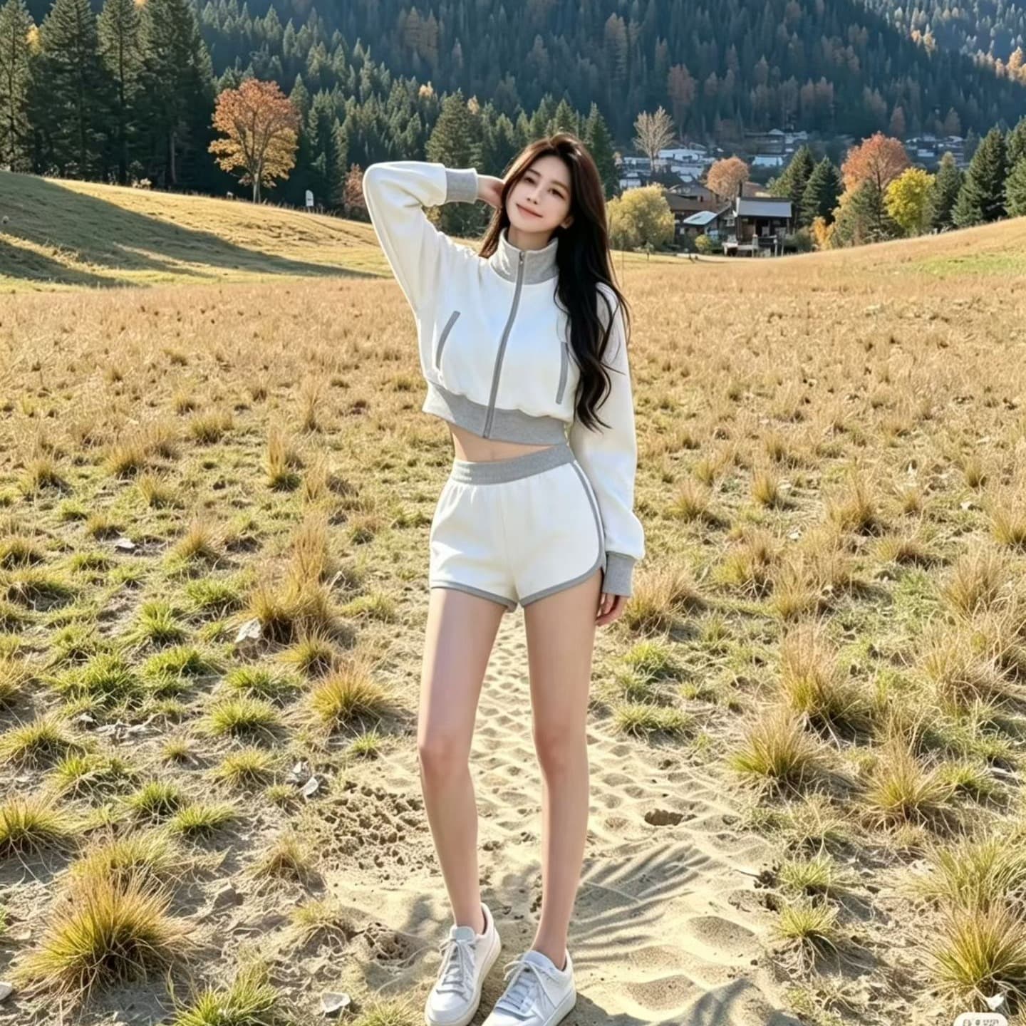아메리칸 레트로 회색 후드티 스탠드 칼라 재킷 반바지 투피스 세트 루즈핏 슬림해 보이는 캐주얼 스포츠 슈트 이미지 5