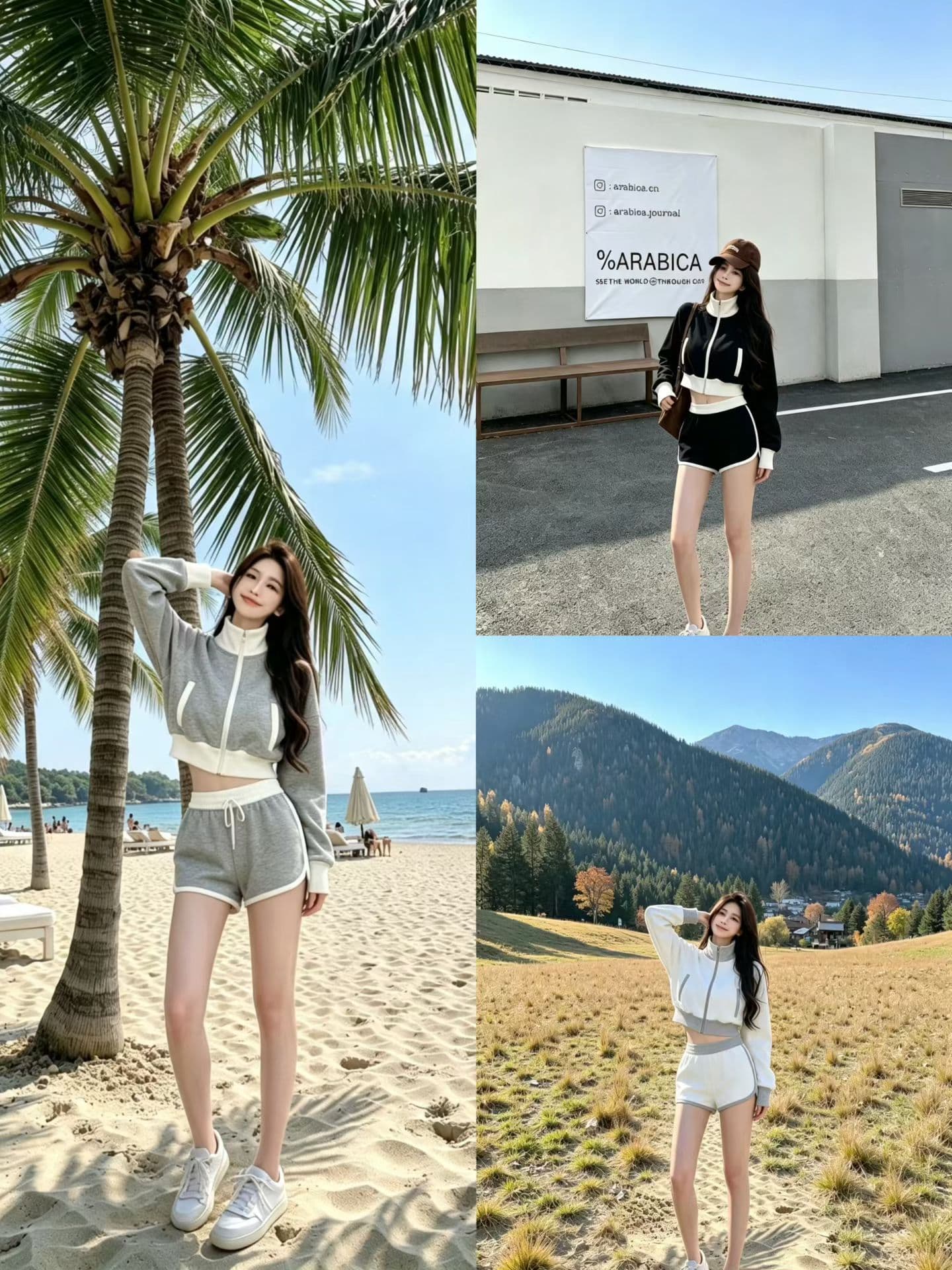 아메리칸 레트로 회색 후드티 스탠드 칼라 재킷 반바지 투피스 세트 루즈핏 슬림해 보이는 캐주얼 스포츠 슈트 상세 이미지 1