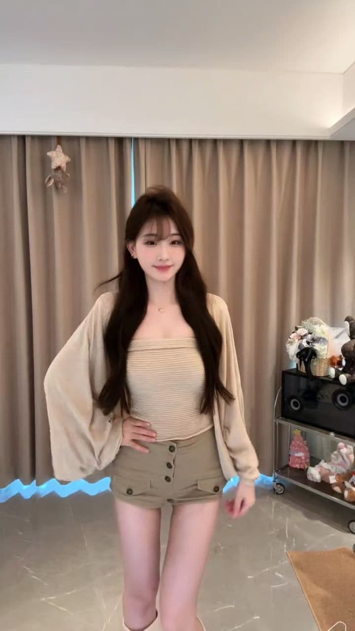 분위기 센스 수신 Pleat 슬립 느긋한 배트윙 소매 니트 자외선 차단 오픈 가디건 카키 반바지 3종 세트 상세 이미지 4