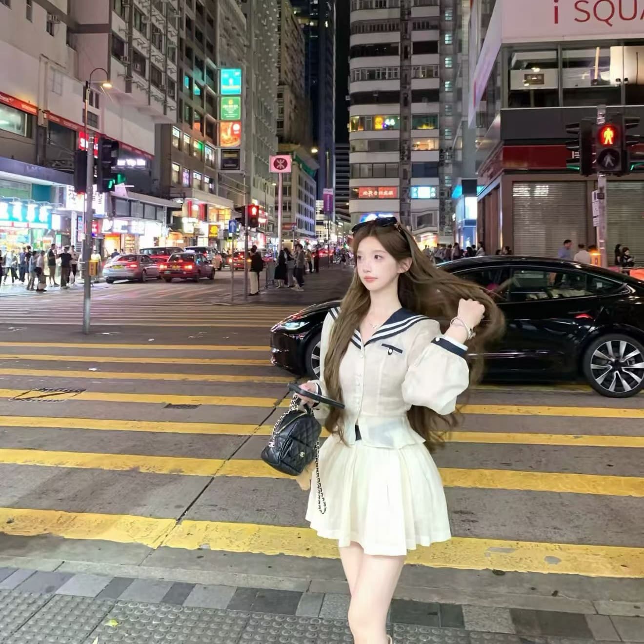 해안 예비 학생 라미 라이 경기 서울 배색 해군 스타일 셔츠 반 스커트 세트 이미지 5