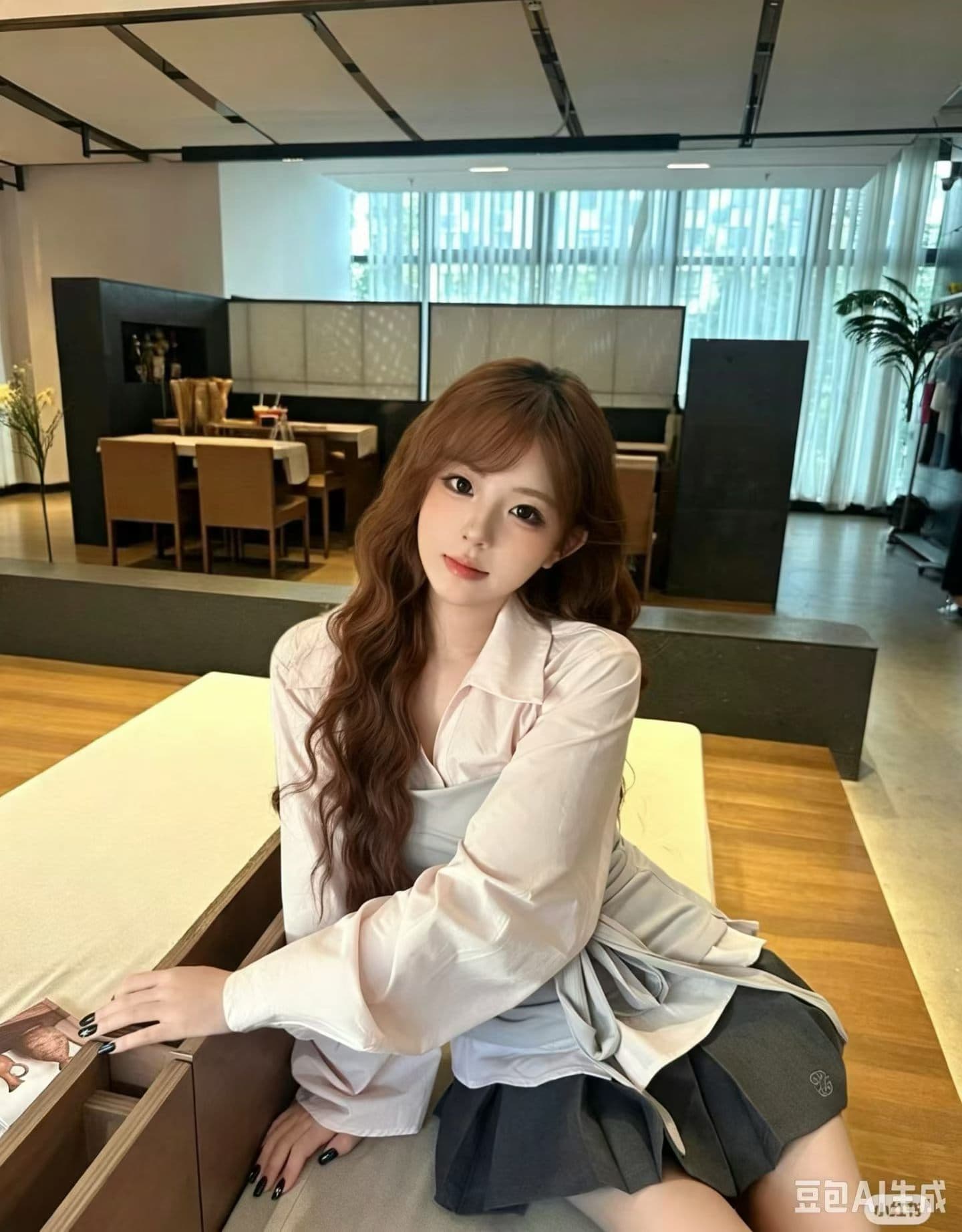 이른 가을 ootd 캐주얼 착용 가져 가라. 디자인 센스 패치워크 페이크 레이어드 셔츠 커플 반신 스커트 투피스 세트 상세 이미지 7