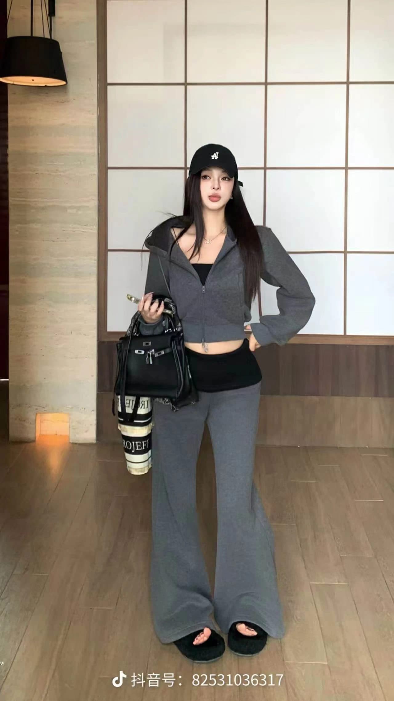 가을 새로운 패션 미니멀리즘 슬림해 보이는 후드 티 스웨터 뒤집다 허리 바지 투피스 세트 세트 여성 트렌디 상세 이미지 6