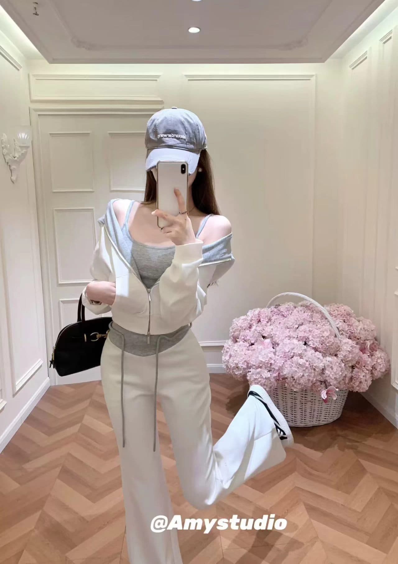 새로운 한국 스타일 패션 배색 후드 오픈 가디건 슬립 허리밴드 패치워크 색상 캐주얼 바지 3 세트 상세 이미지 7