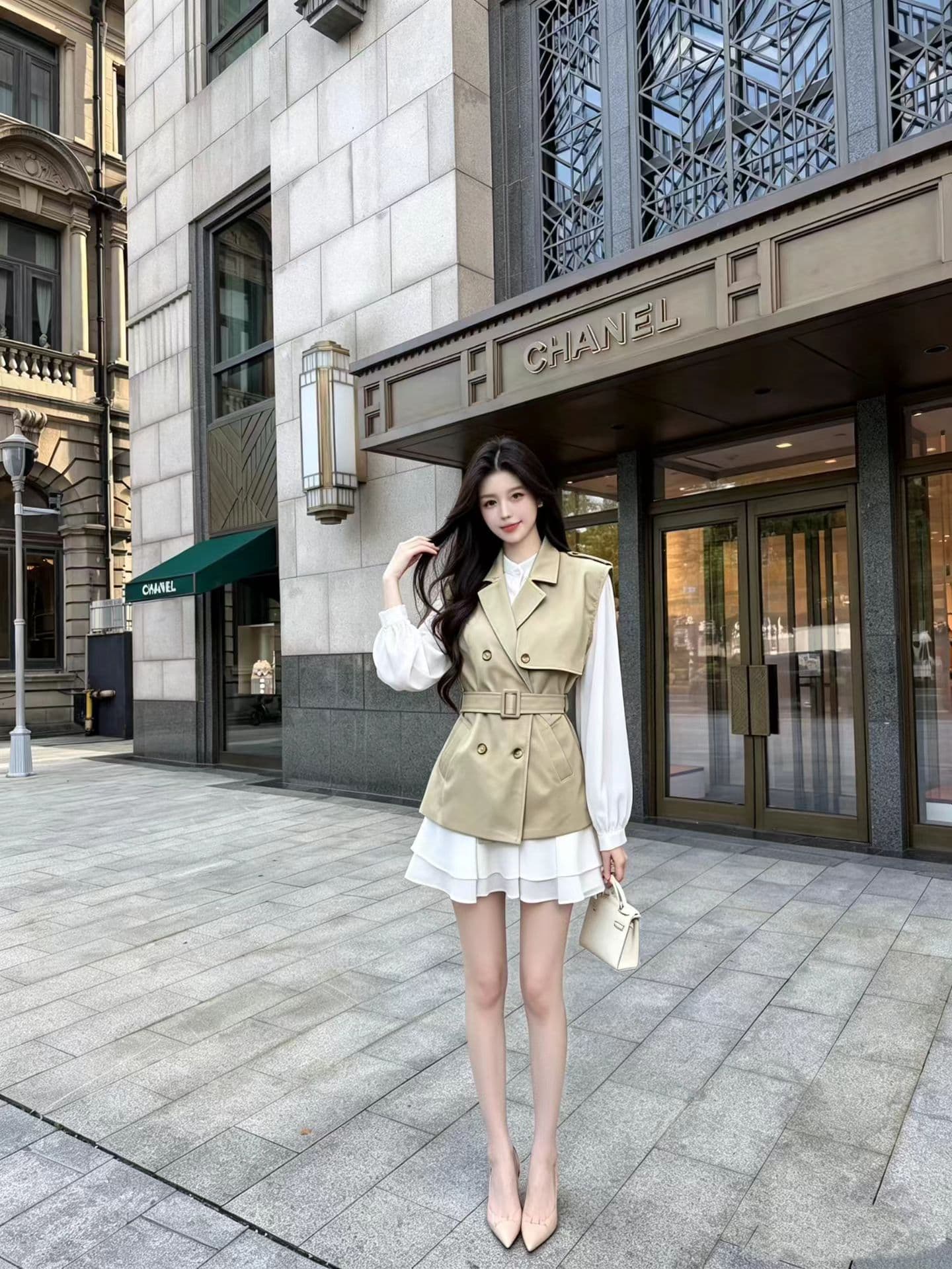품격 여신 핫걸 바람막이 베스트 쉬폰 원피스 치마 세트 상세 이미지 1