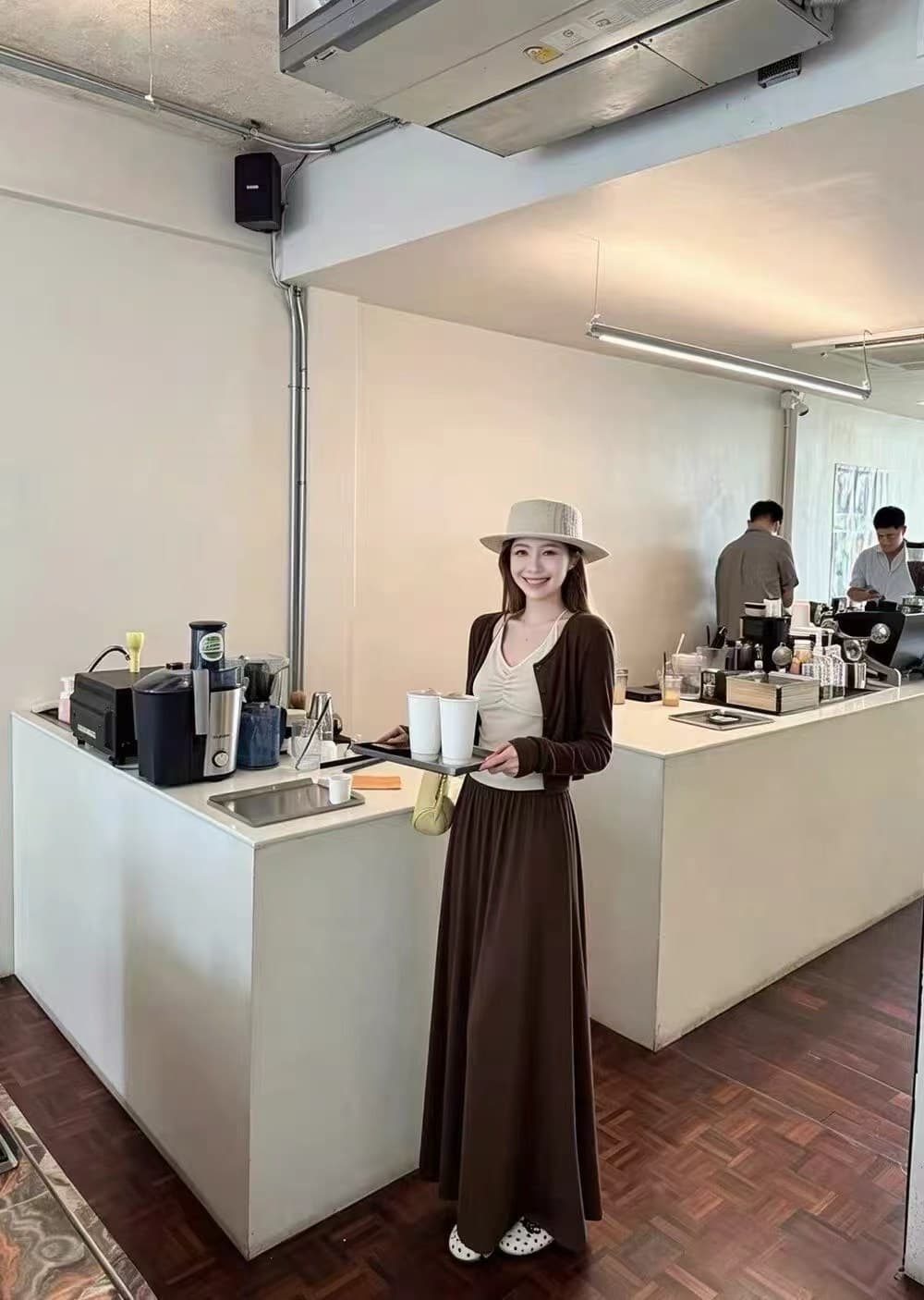 이른 가을 새로운 품격 긴팔 오픈 가디건 작은 외투 슬립 뒤로 하이웨이스트 반신 스커트 롱 스커트 세 조각 여성 세트 상세 이미지 7