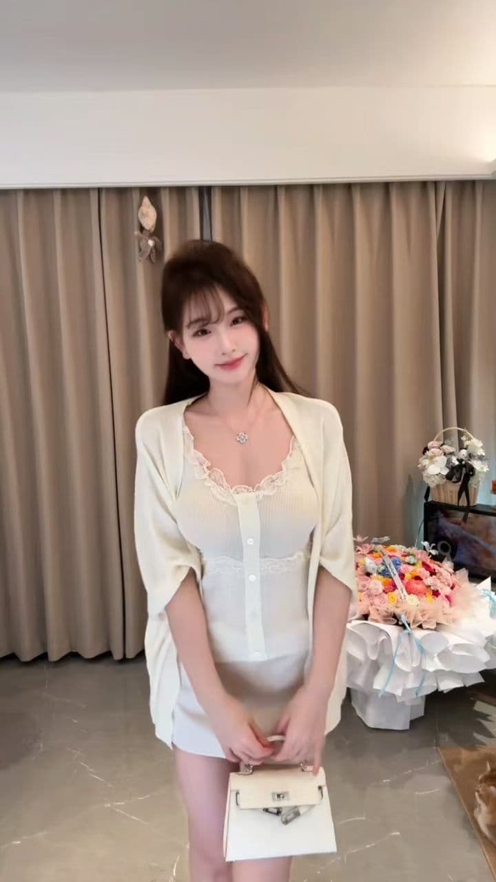 레이스 조각 구덩이 기사 니트 슬립 오픈 가디건 싱글 줄 버튼 허리 수축 슬림해 보이는 맨위 두 조각 반신 스커트 3종 세트 이미지 4