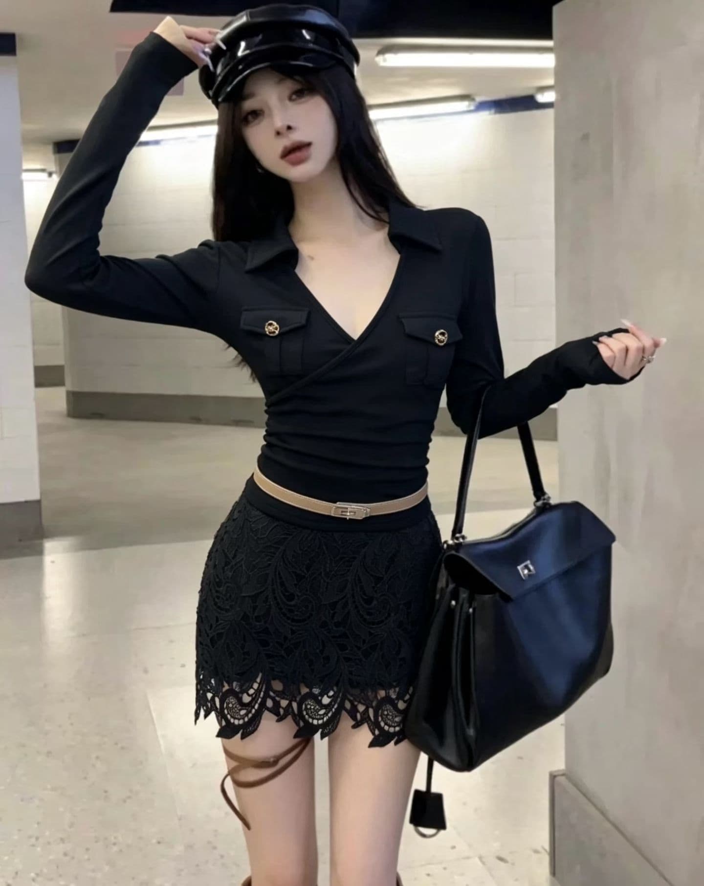 해시계 바젤 카키 워크웨어 섹션 재킷 카키 워크웨어 치마바지 세트 이미지 2