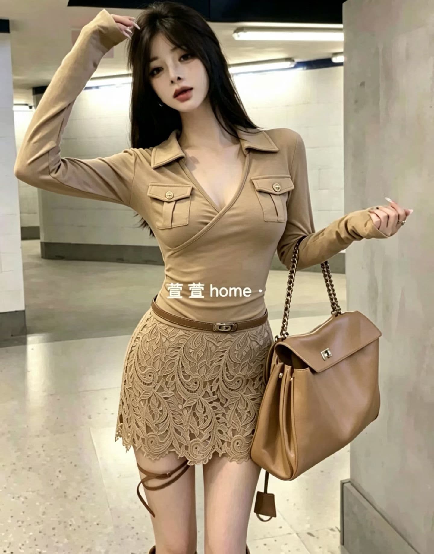 해시계 바젤 카키 워크웨어 섹션 재킷 카키 워크웨어 치마바지 세트 상세 이미지 7