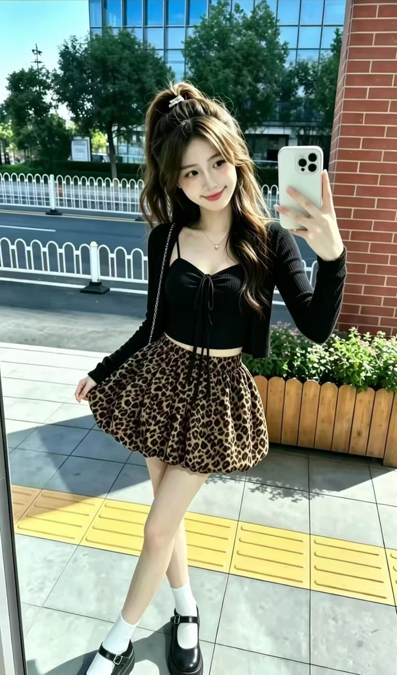새로운 패션 디자인 센스 품격 슬림해 보이는 몸매 가꾸기 맨위 허리밴드 프린트 반신 스커트 투피스 세트 상세 이미지 5