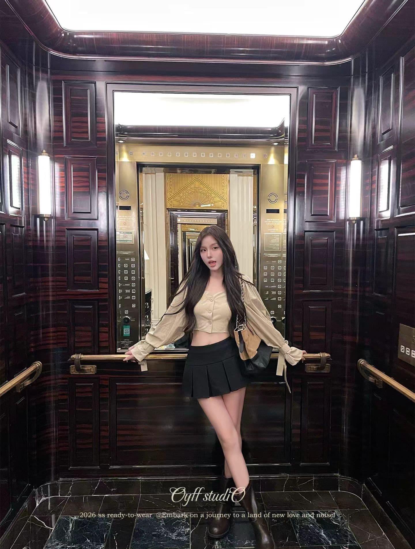 미학 한 부서 거품 소매 셔츠 플리츠 반 스커트 미니 스커트 달콤한 매운맛 분위기 센스 세트 이미지 2