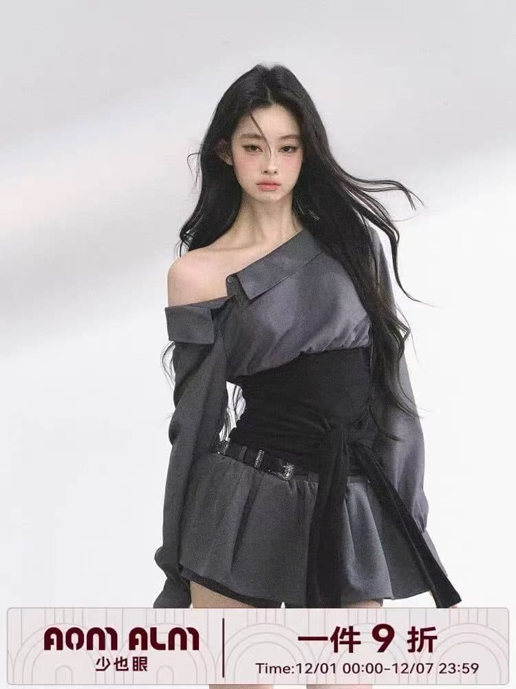 로얄 자매 착용 가져 가라. 세트 일본식 우아함 달콤함 비스듬한 어깨 의류 반 스커트 투피스 세트 2026 작은 아이들 상세 이미지 8