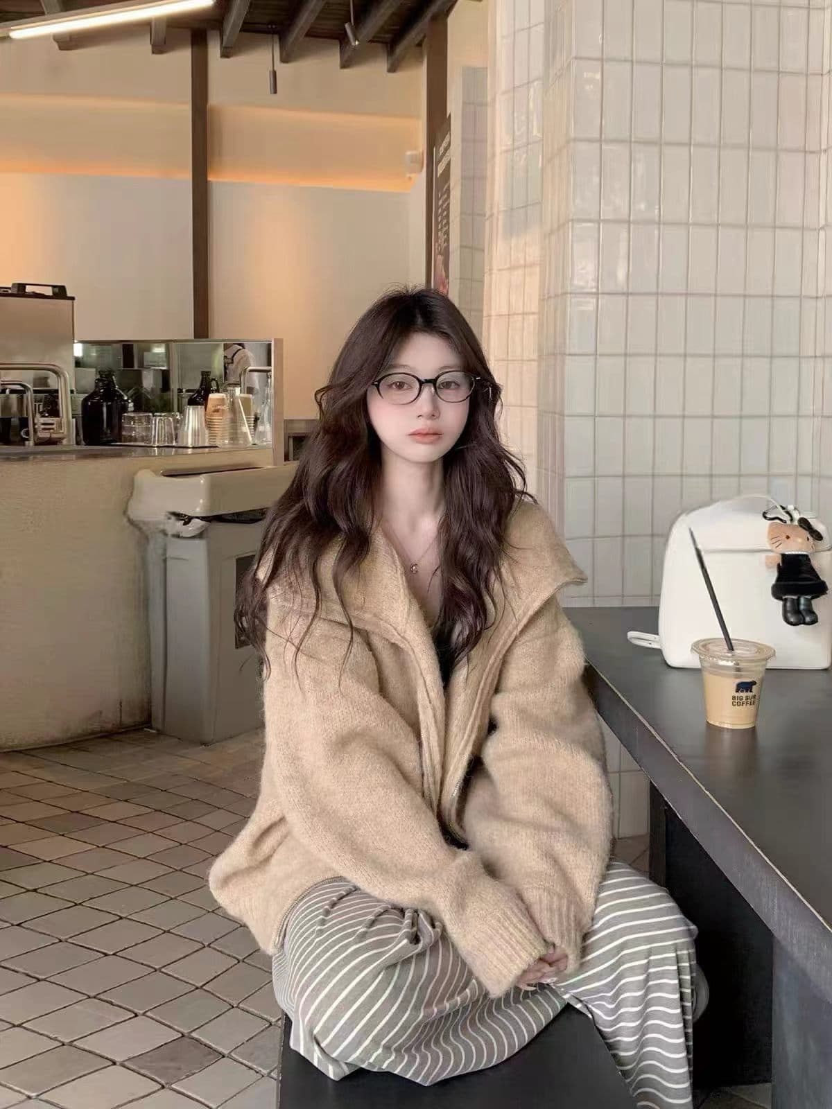 가을 겨울 새로운 편안함 폭탄 바지 게으른 바지 편안함 도루 센스 스트라이프 다용도 루즈핏 스트레이트 팬츠 스웨터 투피스 세트 상세 이미지 6